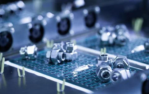 Metal components and microcircuits Foto stock