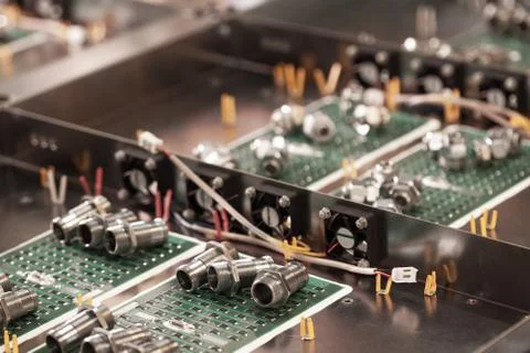 Metal components and microcircuits Stock Photos