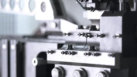 Metal components of large cardboard processing mechanism Stock Footage 295151933