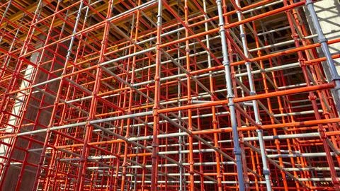 Metal construction of scaffolding, structure frame, metal construction prod.. Stock Photos