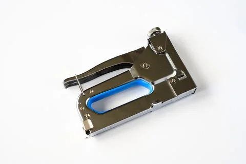 Metal Construction Stapler Tool on White Background Stockfoto's
