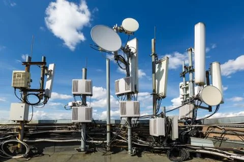 Metal constructions for telecommunication data equipment , radio panel antennas Stock Photos