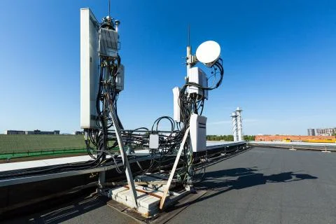 Metal constructions for telecommunication data equipment, radio panel antennas Stock Photos