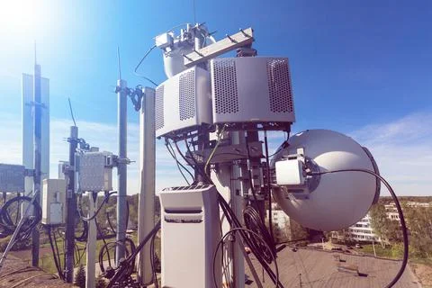Metal constructions for telecommunication data equipment , radio panel antennas Stock Photos
