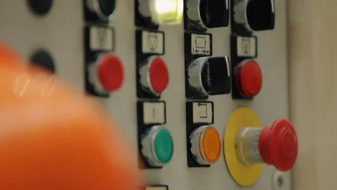 Metal control panel with many lights Stock Footage 308715336