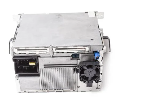 Metal control unit or compact computer on a white isolated Stock Photos