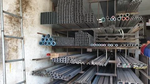 Metal contruction material building objects background Foto stock