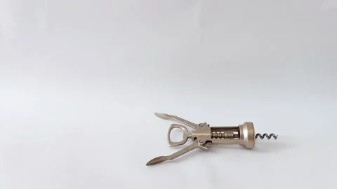Metal Corkscrew Tool Isolated on White- Minimalist Kitchen Gear 스톡 동영상 318134660