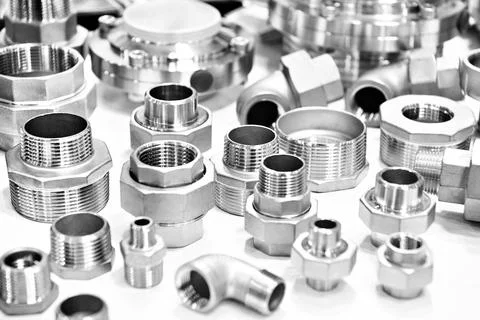 Metal couplings adapters with thread Stock Photos