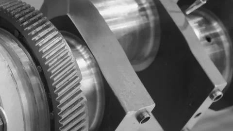 The metal crankshaft of the engine rotates during testing and servicing Video stock 296076802