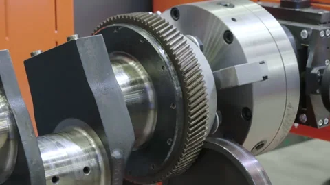 The metal crankshaft of the engine rotates during testing and servicing Video stock 296076959