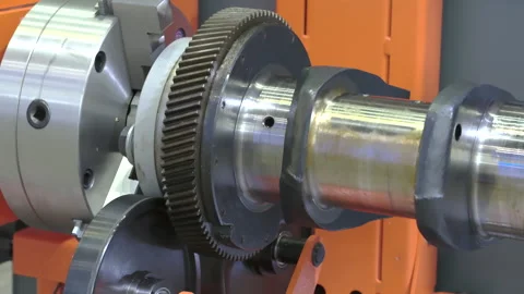 The metal crankshaft of the engine rotates during testing and servicing Video stock 296078407