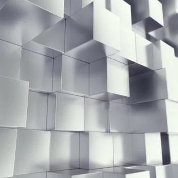 Metal cubes abstract background with depth of field effect. 3d illustration Ilustración de archivo