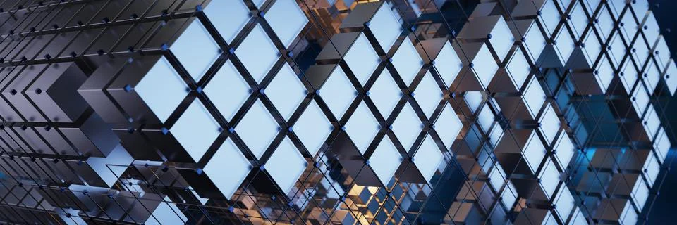 Metal cubes on an abstract tech background. Abstract technological background Stock Illustration