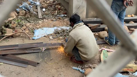 Metal Cutting with Angle Grinder Creating Sparks Stockbeeldmateriaal 326483508
