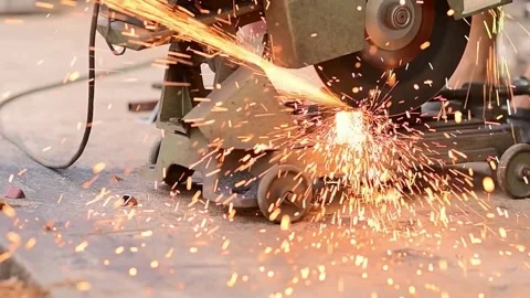 Metal Cutting with Angle Grinder, Sparks Flying, Closeup View Video stock 310323799