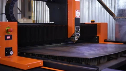 Metal cutting laser CNC machine demonstration presentation, moving and working. Stock Footage 143334050