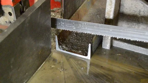 Metal cutting machine, automatic saw, cuts metal pieces without difficulty Stock Footage 153370085