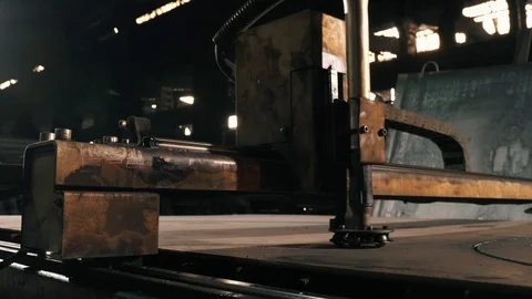 Metal Cutting Machine Cuts Round Parts On A Sheet Of Metal Stock Footage 104874725