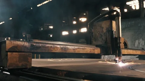 Metal Cutting Machine Cuts Round Parts On A Sheet Of Metal Stock Footage 105156457
