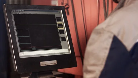 Metal cutting machine display Stock Footage 128339261