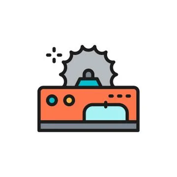 Metal-cutting machine, electric machine tool for wood flat color line icon. Stock Illustration