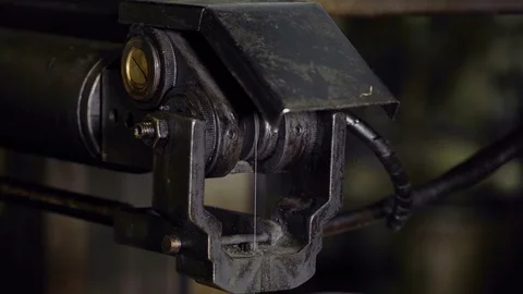 The metal cutting process begins with cooling the steel line. The machine works Stock Footage 116650119