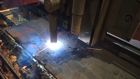Metal cutting process using plasma cutting machine. Stock Footage 147452813