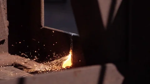 Metal cutting, sparks, hot metal Stock Footage