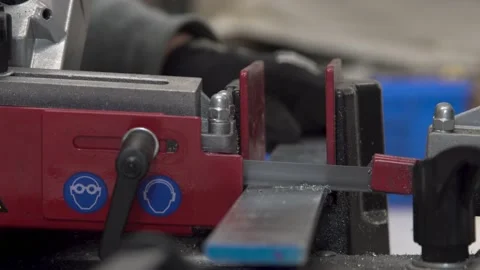 Metal cutting tools using saw  Video stock 211595251
