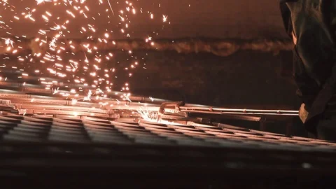 Metal cutting by using gas torch slow motion shot Stock Footage