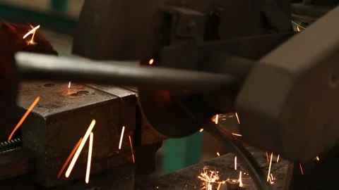 Metal Cutting Using Grinder Wheel in Details Stock Footage 91182638