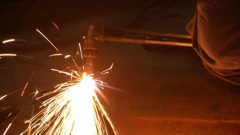 Metal cutting by welding machine Stock Footage 115018766