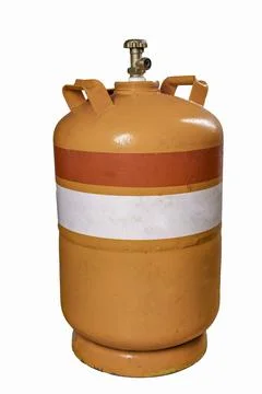 Metal cylinder for storing propane-butane gas. Container for carrying compres Stock Photos