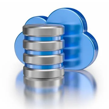 Metal database icon and blue glossy cloud 스톡 일러스트