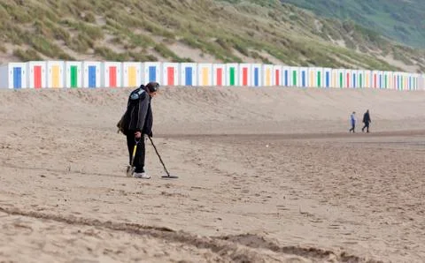 Metal Detecting on Beach Stock Photos