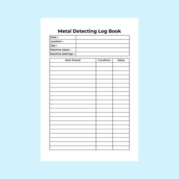 Metal detecting KDP interior notebook. Antique item digging information and.. Stock Illustration