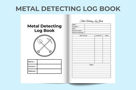 Metal detecting notebook KDP interior. Digging work location and item informa Stock Illustration