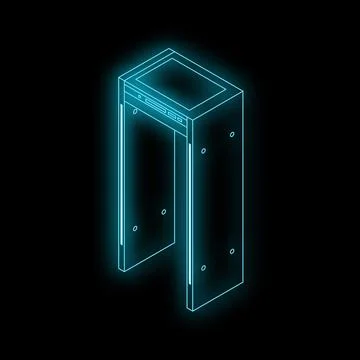 Metal detector gate opening, glowing futuristic style on black background Stock Illustration