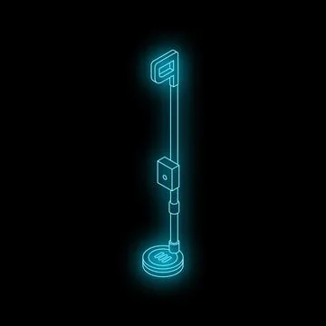 Metal detector isometric scanner glowing blue neon style on black background Stock Illustration
