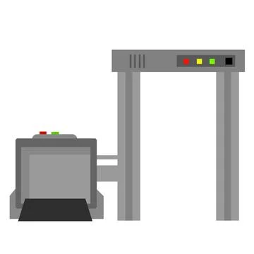 Metal detector. Safety frame. Checking dangerous items. Illustrazione stock