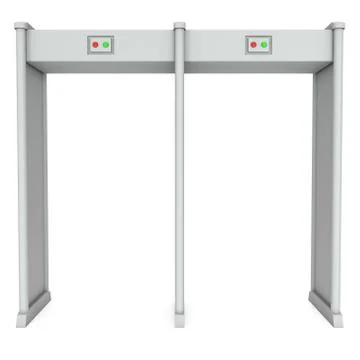 Metal detector scanner. 3D render isolated on white. Illustrazione stock