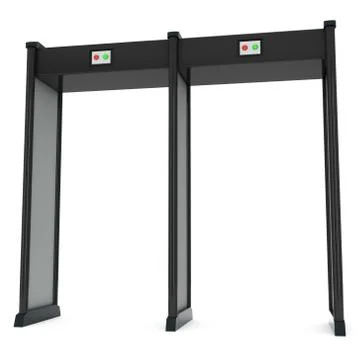 Metal detector scanner. 3D render isolated on white. Illustrazione stock