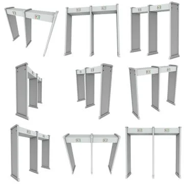 Metal detector scanner set. 3D render isolated on white. Stock Illustration