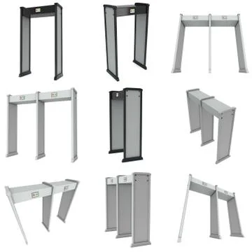 Metal detector scanner set. 3D render isolated on white. Illustrazione stock