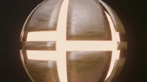 Metal divided sphere with a glow inside rotates slowly on a black background. 3d Stock Footage 151884764