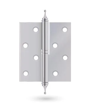 Metal door hinges, silver construction hardware. iron tools for joint gates and Stock Illustration