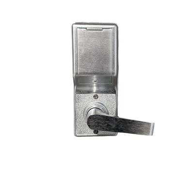 Metal Door Lock With Key Inserted Isolated On White Background Stock Photos