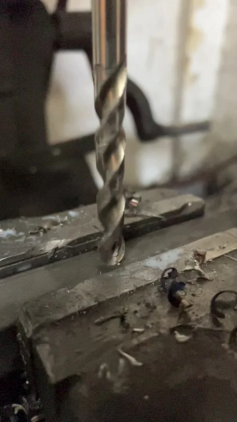 Metal Drilling Process Close Up with Shavings in Slow Motion Stock Footage 331603441