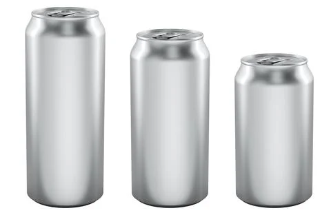 Metal drink cans. Different size. 3D rendering Stock Illustration